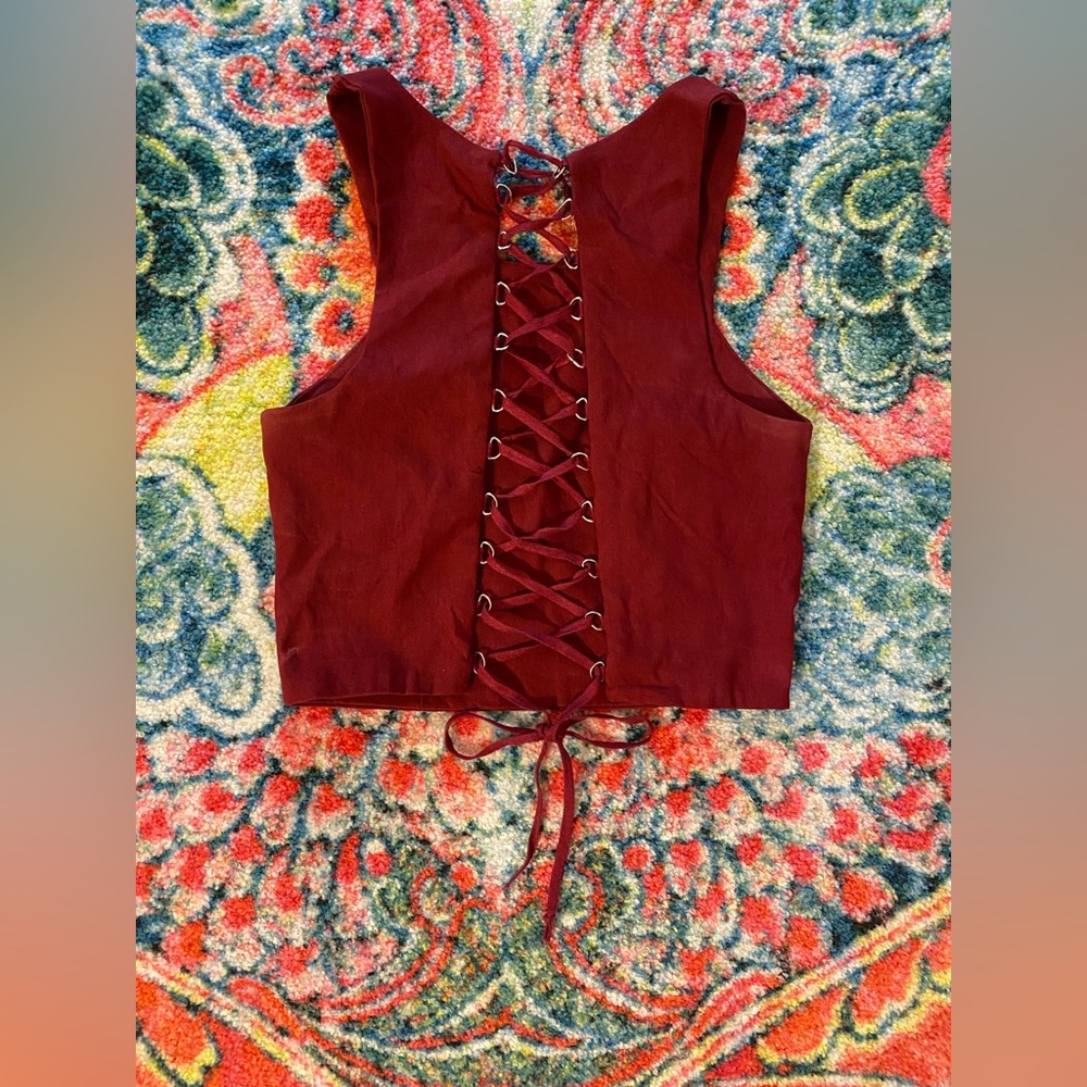 Chico's Solemio Burgundy Rayon Blend Corset Crop Top